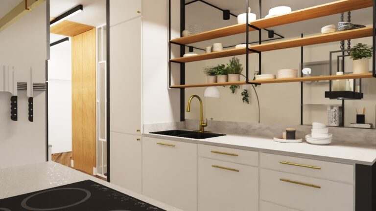 Stylowy minimalizm: klasyczny biały kolor szafek tworzy harmonijną równowagę z minimalistycznym designem, tworząc przestrzeń, która jest zarówno funkcjonalna, jak i estetyczna.